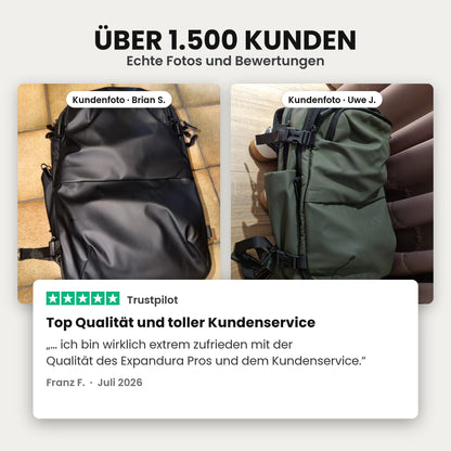 Kundenfotos von Brian S. und Uwe J. und Trustpilot-Bewertung von Franz F.