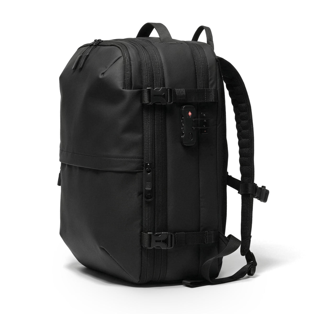 Expandura Pro Vakuum-Rucksack in Schwarz mit TSA-Schloss, Kompressionsgurten und gepolsterten Trägern