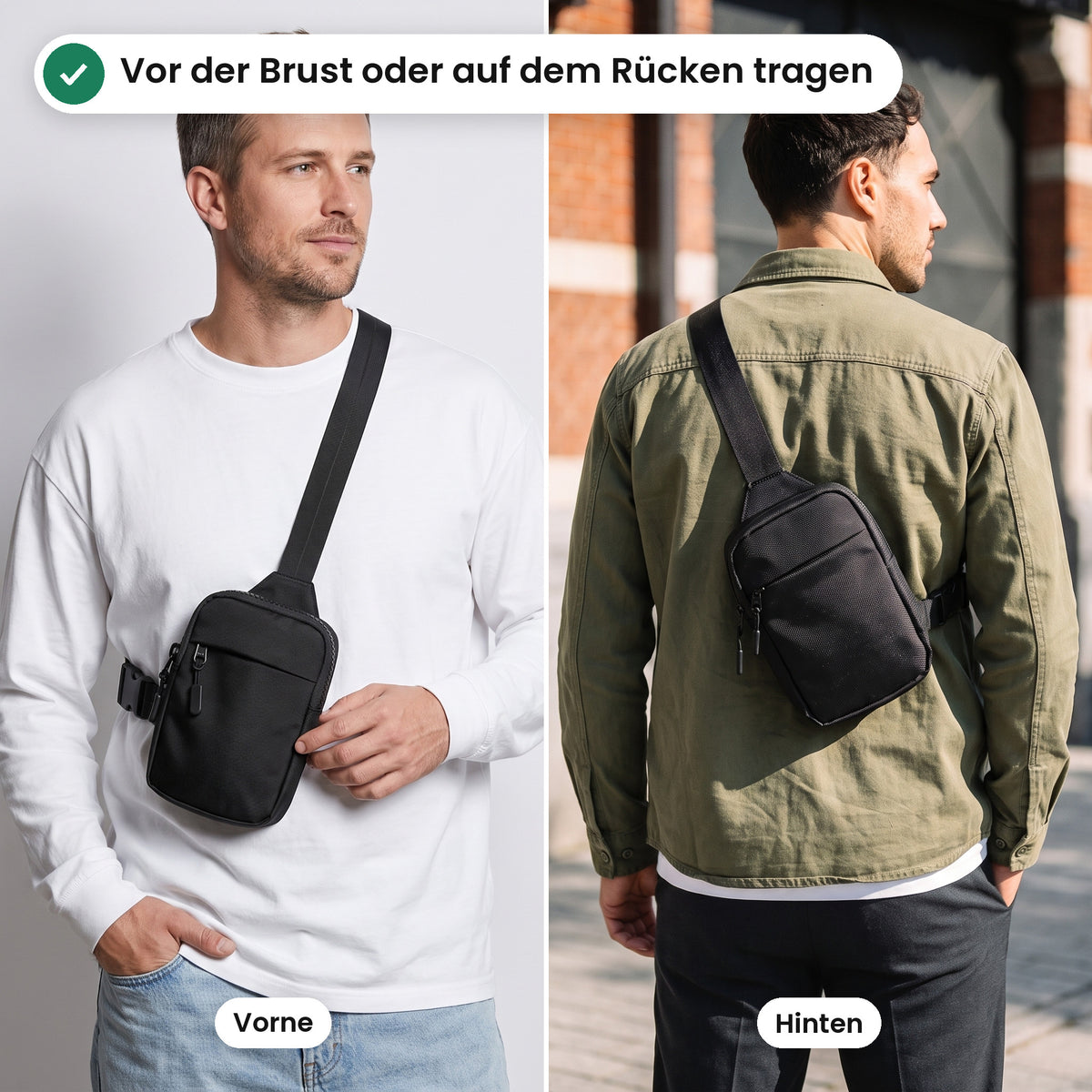 Expandura Safe vor der Brust und auf dem Rücken getragen