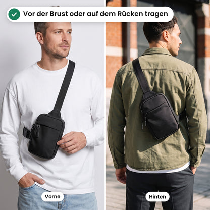 Expandura Safe vor der Brust und auf dem Rücken getragen