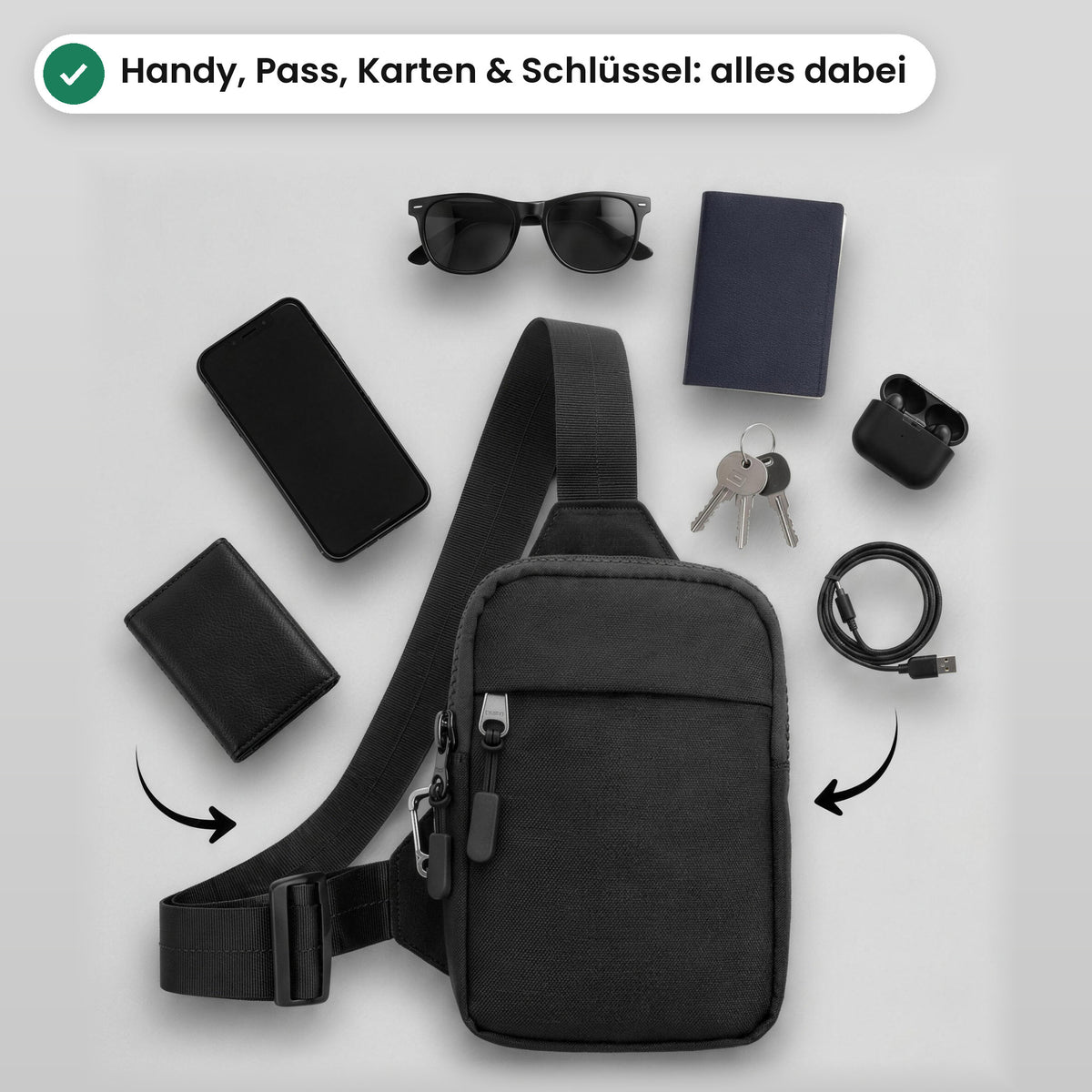 Was in die Expandura Safe passt: Handy, Pass, Karten, Schlüssel