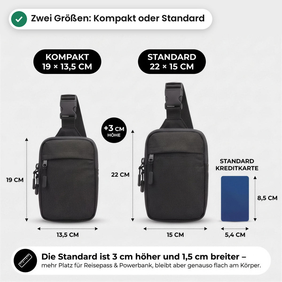 Expandura Safe in zwei Größen: Kompakt 19 × 13,5 cm und Standard 22 × 15 cm