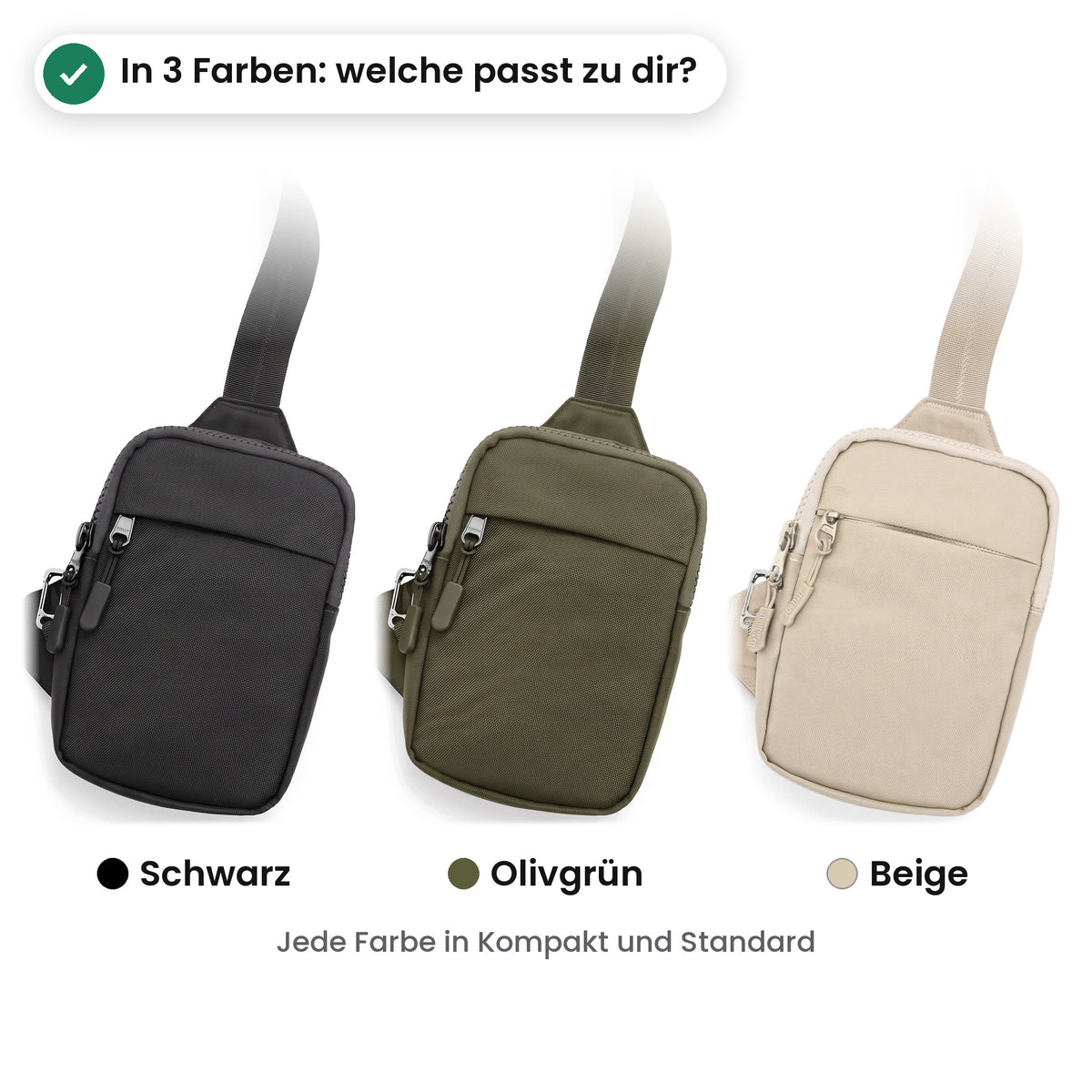 Expandura Safe in drei Farben: Schwarz, Olivgrün und Beige
