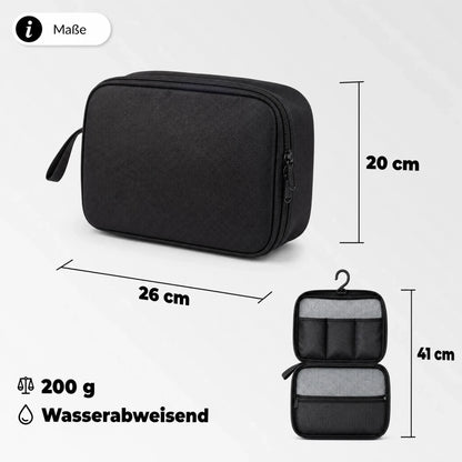 Maße der Expandura Kulturtasche: 26 × 20 cm, aufgeklappt 41 cm